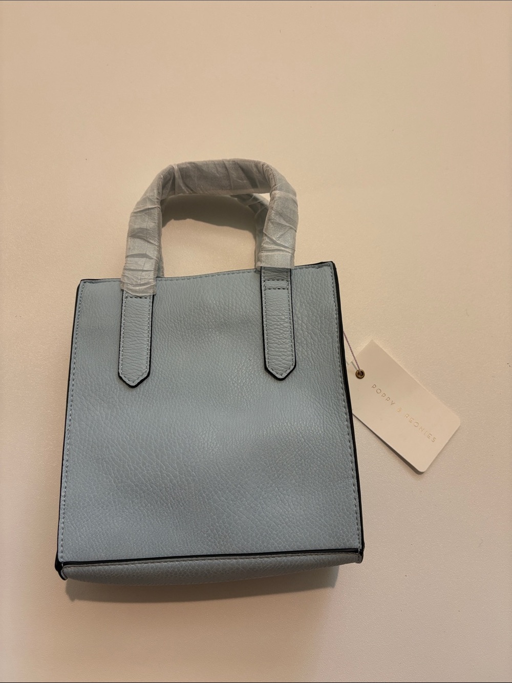 Poppy & Peonies Light Blue Leather Mini Tote with Gold Hardware - Picture 2 of 10
